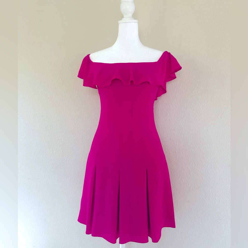 Ladies Hot Pink Off The Shoulder Mini Dress